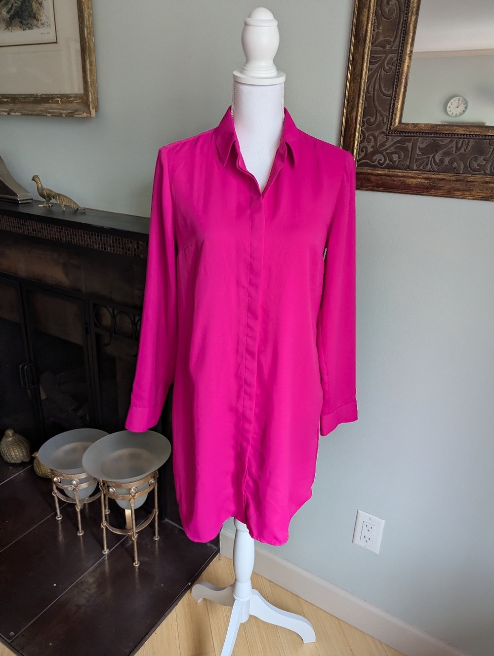 Express The Portofino Shirt Dress Size Small Pink Midi Lightweight Minimalist